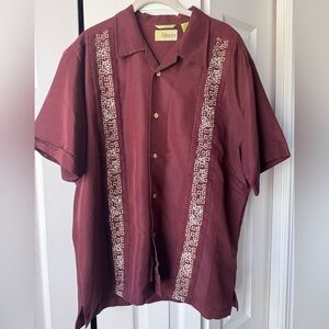 Cubavera Men’s Geo Embroidered Panel Short Sleeve Button Shirt